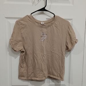 Beige Floral Embroidered Crop Top